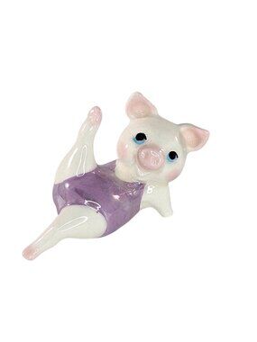 Hagen Renaker Aerobic Pig Figurine In Purple Leotard Leg Up FLAW Missing One Leg